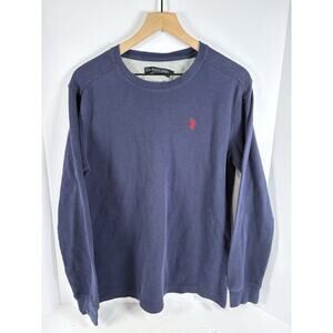 U.S. Polo Assn Thermal Shirt Mens Large Blue Waffle Knit Long Sleeve Pony Logo